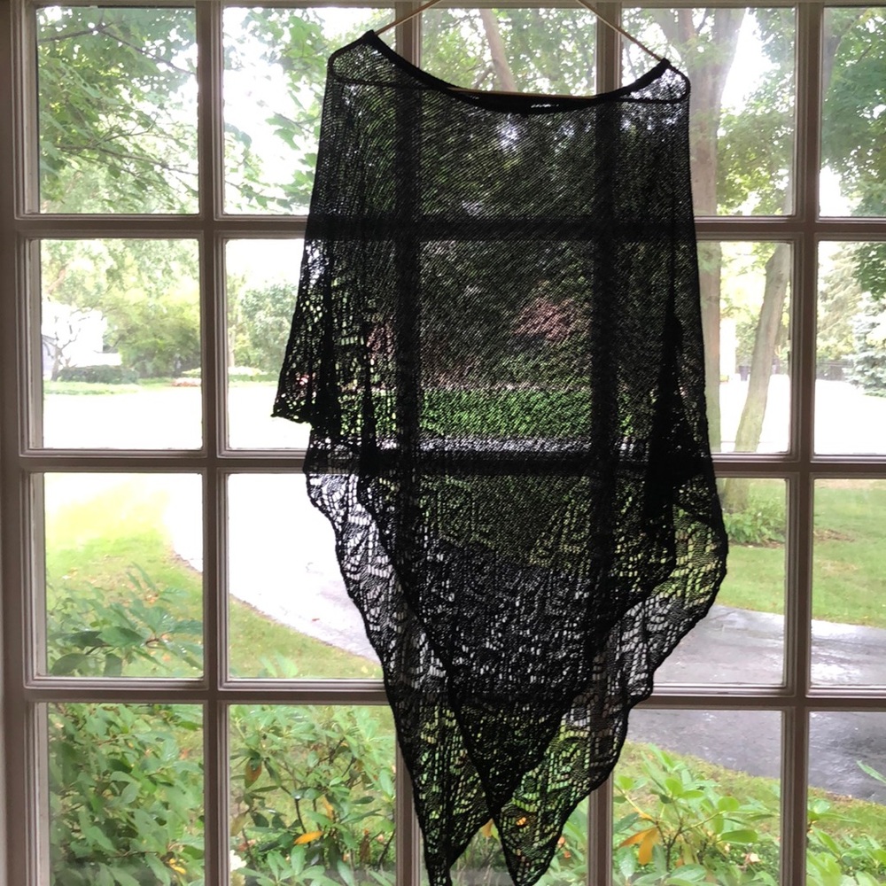 BCBG black sheer drape cape